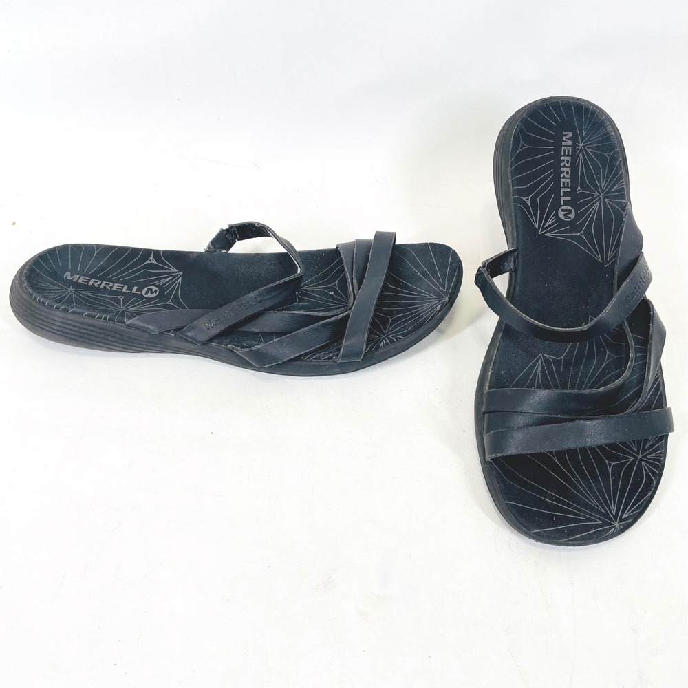 Merrell Terran Ari Slide Black Leather Strappy Sandals J94248 Womens 8